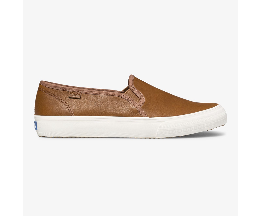 Slip On Γυναικεια - Keds Double Decker Δερματινα - Καφε - RKFVD4392